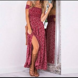 Off the shoulder dress with slits